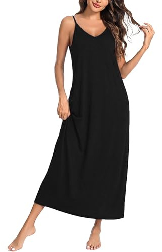 Marvmys Chemise De Nuit Sexy pour Femme Robe de Nuit Col en V Nuisette Femmes D'été Bretelles Fines Vetements De Nuit Coton sans Manches