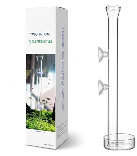 Distributeur Nourriture Poisson, Distributeur Nourriture Poisson Plat - Tube d’Alimentation en Verre 25 cm avec Coupelle, 2 Ventouses, pour Crevettes, Poissons et Petits Aquariums