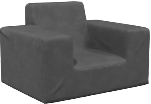 Runheo Sofá infantil antracita de felpa suave con relleno de espuma y funda extraíble para habitación infantil, 52 x 38 x 34 cm, fácil de limpiar, seguro y cómodo para relajarse, jugar y leer