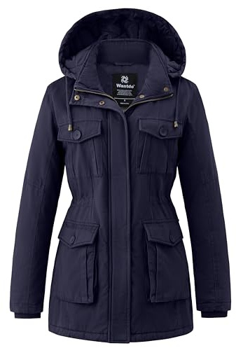 Wantdo Cappotto Invernale Caldo Giacca in Cotone a Vento Cappotto con Cappuccio Parka Pesante Imbottita Donna Blu Scuro M