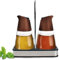 MGE - Set per Olio e Aceto - Oliera Vetro Stand in Metallo - Bottiglie di Aceto e Oliera - Set Olio e Aceto - Oliera Multifunzione - Oliera in Vetro - Dosatore Olio Cucina
