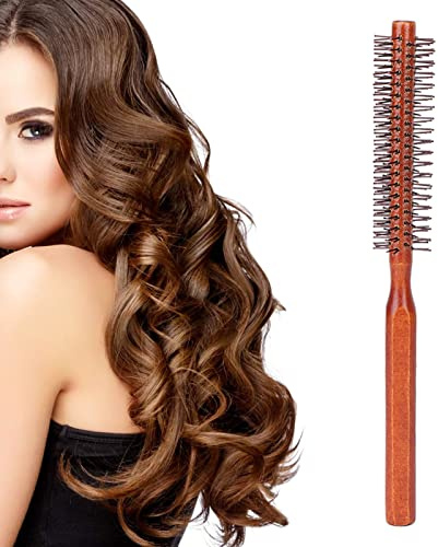 Brosse à Cheveux Ronde pour Brushing avec Poils en Nylon Doux, Brosse à Cheveux Ronde à Friser à Chaud avec Manche en Bois Naturel, Unisexe pour Brushing à Usage Domestique