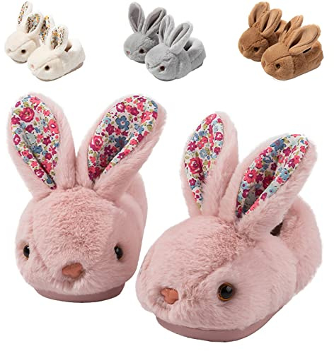 Hitopteu Zapatillas de Estar por Casa Niño Niña Zapatillas Casa Invierno de Peluche Caliente Pantuflas de Conejo Suaves y Antideslizantes para bebé