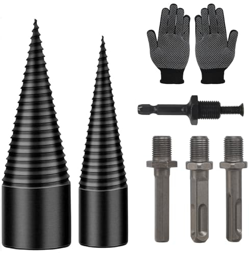 Holzspalter 42mm + 32mm mit 4 Bohrgriffe, Kegelspalter Holz Spalten Wood Splitter Brennholzbohrer Schraube Kegel Holz Kaminholzbohrer Kegelspalter Spiralbohrer Brennholz Holzspalter 32mm + 42mm