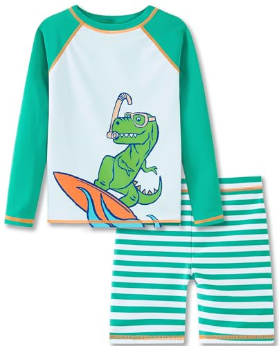 UMELOK Toddler Boy Rashguard Swimsuit Long Sleeve Green/Daddy Dinosaur 2T