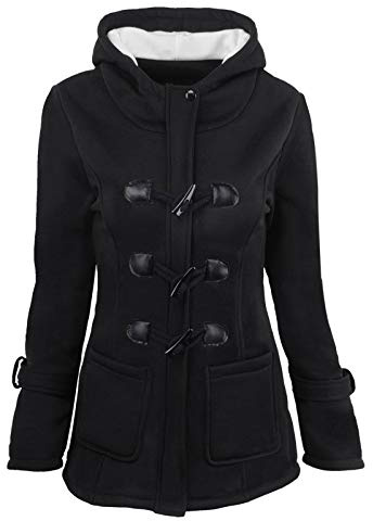 PAIDAXING Duffle-coat d'hiver pour femme - Manteau épais et chaud à capuche en laine avec poches - Cardigan long rembourré - Manteau vintage pour femme avec boutons en corne - Grande taille - Doublé