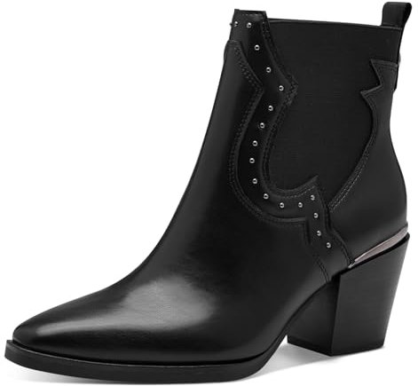 MARCO TOZZI Damen Stiefeletten mit Absatz Cowboy Spitz, Schwarz (Black), 38 EU