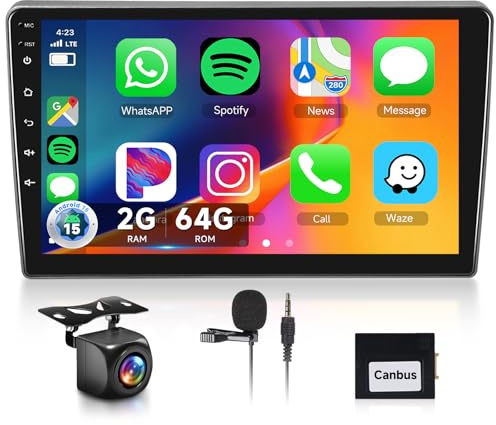 【2+64G】 Hodozzy Carplay Android Auto Radio Coche para Peugeot 407 2004-2011,9 Pulgada Touchscreen Autorradio Bluetooth con/Mirror Link WiFi/GPS/RDS/FM/USB+Cámara de Marcha Atrás