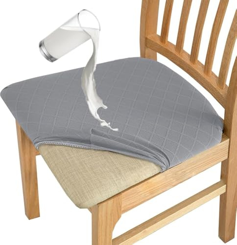 MOLVCE Jacquard matstolsöverdrag, set med 4 stycken, TPU-laminerade, vattentäta stolsöverdrag, stretch sittunderlag, avtagbara och tvättbara, stolsöverdrag för kök, bankett, hotell, ljusgrå