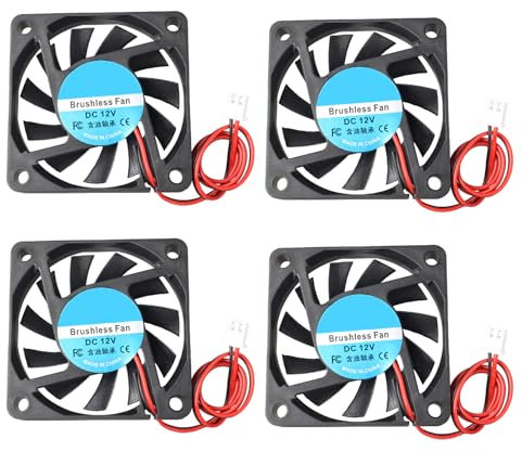 Jopto Lot de 4 mini ventilateurs de refroidissement silencieux sans balais 60 x 60 x 10 mm 6010 DC 12 V avec terminal à 2 broches compatible avec imprimante 3D PC CPU boîtiers d'ordinateur