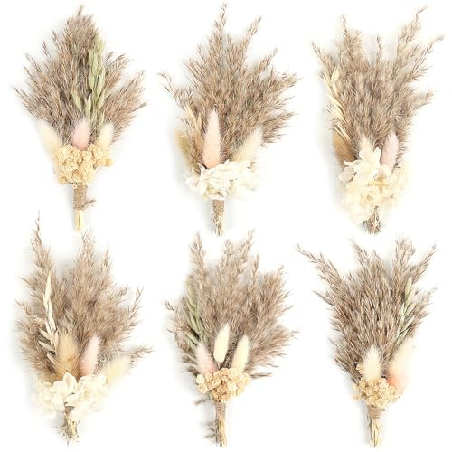 Songjum 6 st mini boho torkad blombukett torkade blommor små buketter mini naturliga riktiga växter för bröllop bord bordsuppsatser presentförpackning tårtflaska dekor hem vas dekorationer