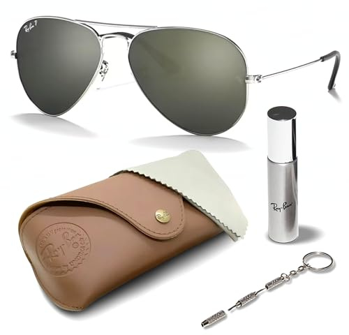 Ray-Ban Gafas de sol polarizadas RB3025 AVIATOR GRADIENT con forma de piloto para hombres y mujeres con kit oficial de gafas RAYBAN, Marco plateado pulido | Lente gris polarizada, 58 mm
