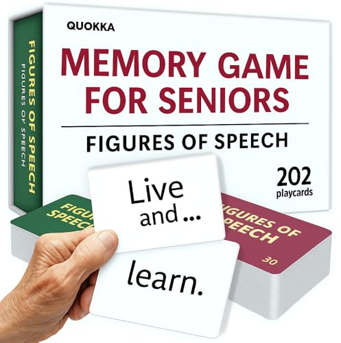 QUOKKA Elderly Memory Games for Seniors – 202 Cards for Alzheimer's or Dementia Activities – Expression Brain Card Games for Seniors with Dementia – 2 Levels, Visual Clues, Premium Gift Box