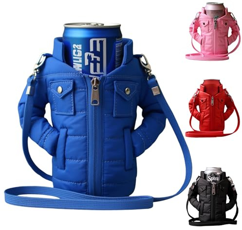 Gadgetime USA - 12oz Insulated Can Cooler Jacket (Blue)- Beverage Holder with Detachable Strap - Beer/Soda Carrier - Can Holder with Shoulder Strap - Insulated Sleeve - Funny Gift for Friends & Family