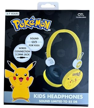 OTL Technologies Casque Audio Enfant Pikachu - Filaire, Limité à 85 DB - Sécurisé pour Les Enfants de 3 à 7 Ans - Prise Jack 3.5 mm Casque Stéréo Garçon Fille