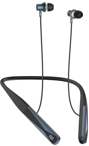 LAMA Neckband Headphones Bluetooth 5.4, Magnetic Wireless Earbuds with Mic, 35 Hours Playtime, IPX5 Waterproof, ENC Noise Cancelling, Type-C Charging, LED Battery Display, Black