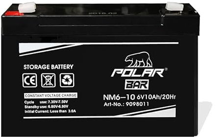 Polar Bär AGM Batterie NM6-10, 6V 10Ah, Wartungsfreie Bleisäure-Batterie, 150 x 50 x 95 mm