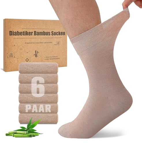 Niorasen Chaussettes Diabétiques en Bambou, 6 Paires de Chaussettes pour Diabétiques sans Elastique ＆ sans Couture, Chaussette en Bambou avec Bordure Confortable pour Homme et Femme