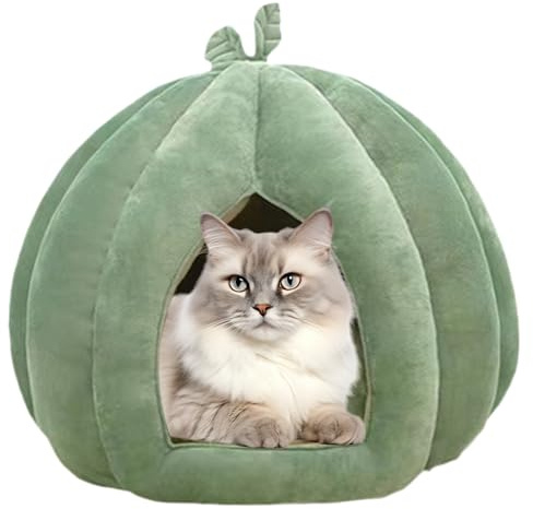 Lit pour Chat citrouilles avec Coussin Intérieur Amovible Et Lavable, Panier Lit Niche Cabane pour Chat Maison Chats Interieur, Grotte pour Chien De Compagnie, igloos pour Chats/Petits Chiens