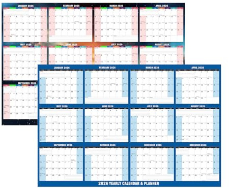 2026 Yearly Wall Calendar - 24 X 34 Inch Monthly Calendar Planner | Double Sided Dry Erasable Planner For Habit Reading Study School Task Home Cleaning Exercise Workout Vacation Party Travel