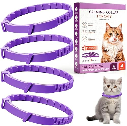 Lugnande katthalsband 4 stycken – feromonhalsband katt anti-stress, snabb avkoppling vid ångest och oro, justerbar 38 cm, lugnande för katter när du reser, veterinär, fungerar upp till 30 dagar