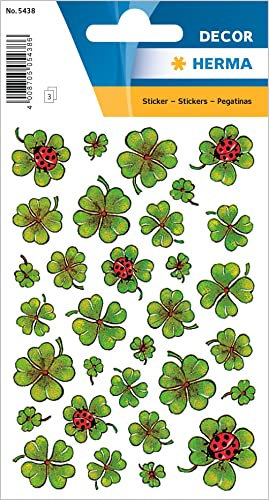 HERMA 5438 Aufkleber Kleeblatt Glück klein, 93 Stück, Glücksklee Sticker mit Marienkäfer, Etiketten für Fotoalbum Hochzeit Tagebuch Poesiealbum Scrapbooking Liebe Dekoration Briefe DIY Basteln