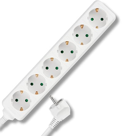 REV Steckdosenleiste - Mehrfachsteckdose 6fach, Kabel 5m, max. 3500W, weiß