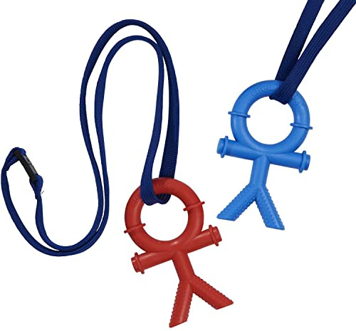 Sensory Direct Chewbuddy Stickman & Lanyard - Pack of 2, Sensory, Chew or Teething Aid | for Kids, Adults, Autism, ADHD, ASD, SPD, Oral Motor or Anxiety Needs | Blue & Red