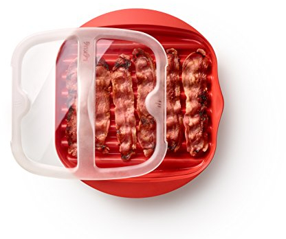 Lékué Recipiente para cocinar bacon al microondas, Microwave Bacon Cooker, Rojo