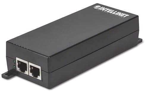 INTELLINET 1-Port High-Power Over Ethernet - Gigabit PoE+/PoE Injector, 30 W, 240 V, PoE+ Adaptor with 100 m Range, Fan-Free & Quiet - Black