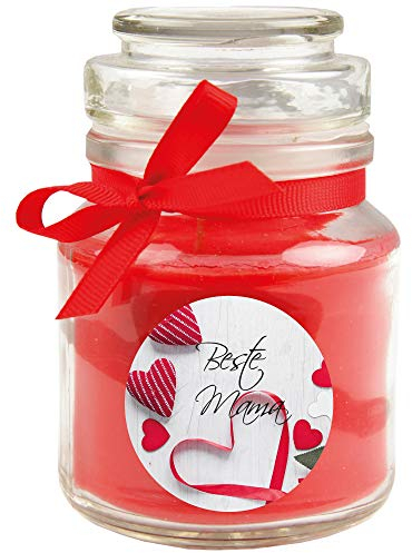 HS Candle Duftkerze im Bonbonglas zum Muttertag, Duft: Rose (Rot), 120g - Brenndauer bis zu 30 Stunden, Kerze aus Glas mit Duft