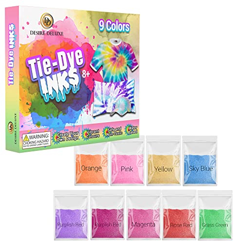 Desire Deluxe Tie Dye Ink - Set mit 5/9/18 Farben Tinte zum Färben von Stoff, Kleidung - Kreative Kunst Handwerk Tie Dye Spiele Aktivität für Erwachsene & Kinder (9 Farben Set)