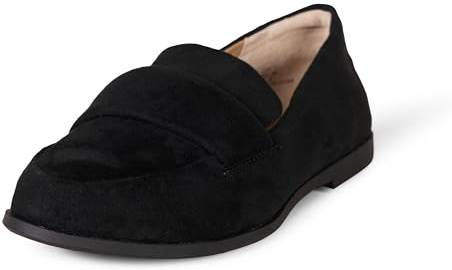 Amazon Essentials Women's Soft Almond Toe Loafer, Black Faux Microsuede, 9