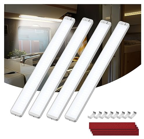 Kriogor 228 LED-remsa 12 V 10 W 4 stycken 2 000 lm husbil LED-lampa med strömbrytare 42 cm 6 000 K bilbelysningsremsa för bil skåpbil husvagn båt kök lastbil universal