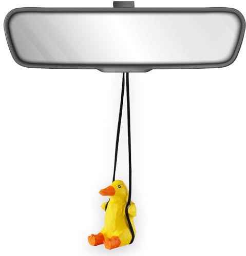 VIPbuy 100% hecho a mano en madera balanceante de pato amarillo ornamento para colgar - Linda figura de pato tallada y pintada a mano en madera, espejo retrovisor para colgar, accesorios