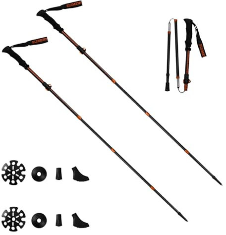 Elements Players Roamer C Faltbarer Trekkingstock, 80 % 3K-Kohlefaser, ultraleicht, langlebig und geeignet für Pro Hybrid-Geländebergsteigen, Dschungel-Wandern, 2 Stück