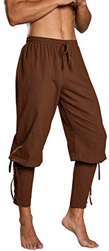 Runcati Pantaloni da pirata medievale da uomo, costume da cosplay, pantaloni con lacci, stile rinascimentale, vichingo, Steampunk, marrone, M