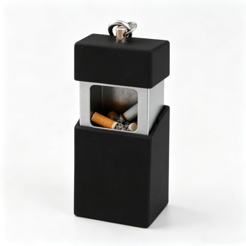Portable Mini Ashtray, Stainless Steel Mini Pocket Cigarette Ashtrays, Smell-Proof Pocket Cigarette Ashtray Pocket Smoking Tray for Women Men (Black)