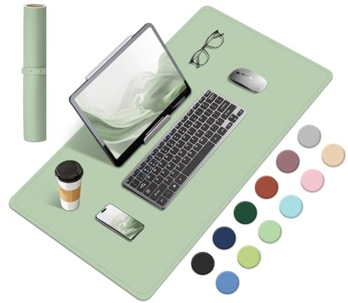 BLESWIN Tapis de Bureau Antidérapant, Tapis de Bureau en Liège Naturel et en Cuir, Tapis de Souris Large Portable Facile à Nettoyer, Tapis de Souris pour Bureau/Maison/Détecteur (Vert Clair, 60x34CM)