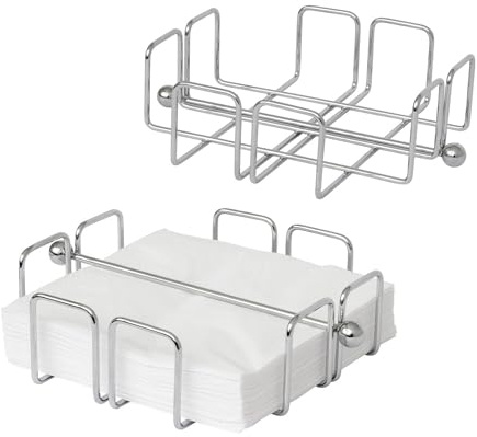 simplywire – Pack of 2 - Napkin/Serviette Holder with Weighted Bar – Chrome Coated Steel - Contemporary