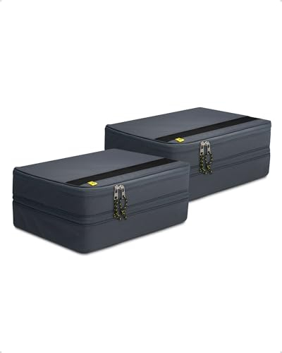Spigen Life Packing Cube Packwürfel Koffer Organizer Set Packtaschen mit Kompression und Reißverschluss für Reisen und Urlaub L1+L1 2 Stück - Grotte Grau