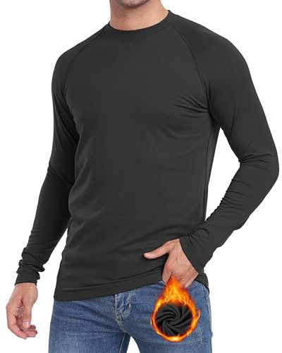 Djtnzdm Camiseta Térmica Hombre Manga Larga Deporte Interior Camisa Ropa Invierno Frío Gris Oscuro XL