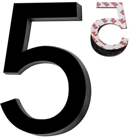House Numbers Nr.5,Self Adhesive Acrylic Door Numbers Stickers,Height 9,6 cm,for House,Apartment,Hotel,Mailbox,Courtyard(Black)