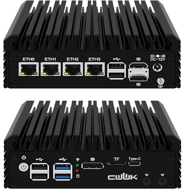 CWWK N100 Mini-PC Firewall Appliance, OPNsense Mini-Computer mit 4 x i226-V 2.5GbE LAN, F1 Fanless Micro-PC Barebone DDR5, KEIN RAM, KEIN SSD, 2*HD+DP+Type-C 4K Anzeige, TF, AES-NI