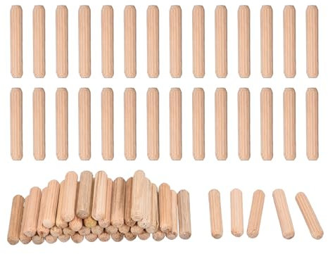 QUARKZMAN 60 Stk. Holzdübel 5x30mm(0,2x1,18) Gerillte abgeschrägte Enden Holz Dübelstifte Getrocknetes Hartholz für Holzbearbeitung Möbel Regal