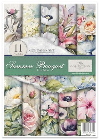 ITD Collection - Reispapier Decopatch - Decoupage Papier - Motivpapier für Serviettentechnik - Rice Paper Sheets - A4 29,7 x 21 cm - Summer Bouquet - RP-074