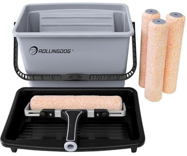 ROLLINGDOG Kit de rodillo de pintura de 12 pulgadas, kit completo de herramientas de pintura de 7 piezas para uso doméstico y profesional, incluye rodillo de pintura ajustable y cubiertas de rodillo