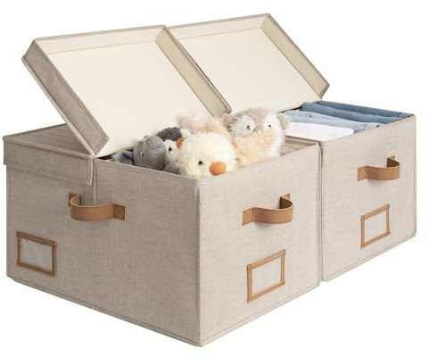 StorageWorks Large Decorative Storage Boxes with Lids, Light Brown