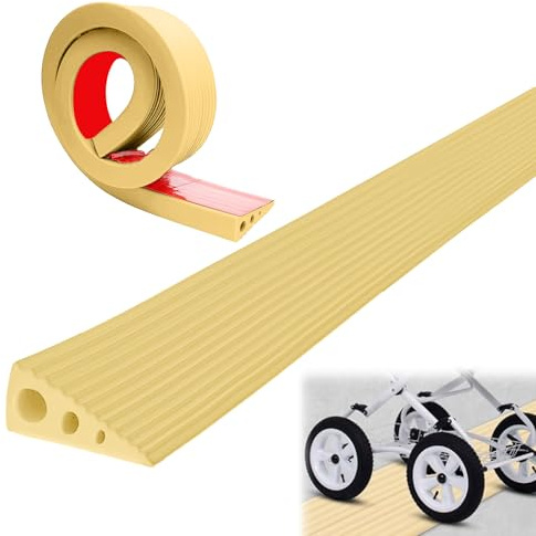 Dörrtröskelramp, gul gummiramp, tröskelramp, rullstolsramp upp till 800 kg, lastbar uppkörningsramp för robotdammsugare, rullator, barnvagn, e-skoter, 100 cm x 6,5 cm x 2,5 cm