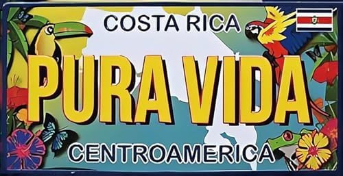 Retro Metal tin Sign Costa Rica Pura Vida Car License Plate Sign Funny Home Cave Garage bar Wall Decoration Vintage Metal Sign 6 x 12 inch
